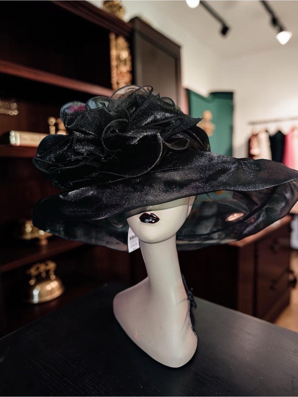 TUSCANY FINE MILLINERY Womens Black Church Derby Dress Hat Adjustable NWT